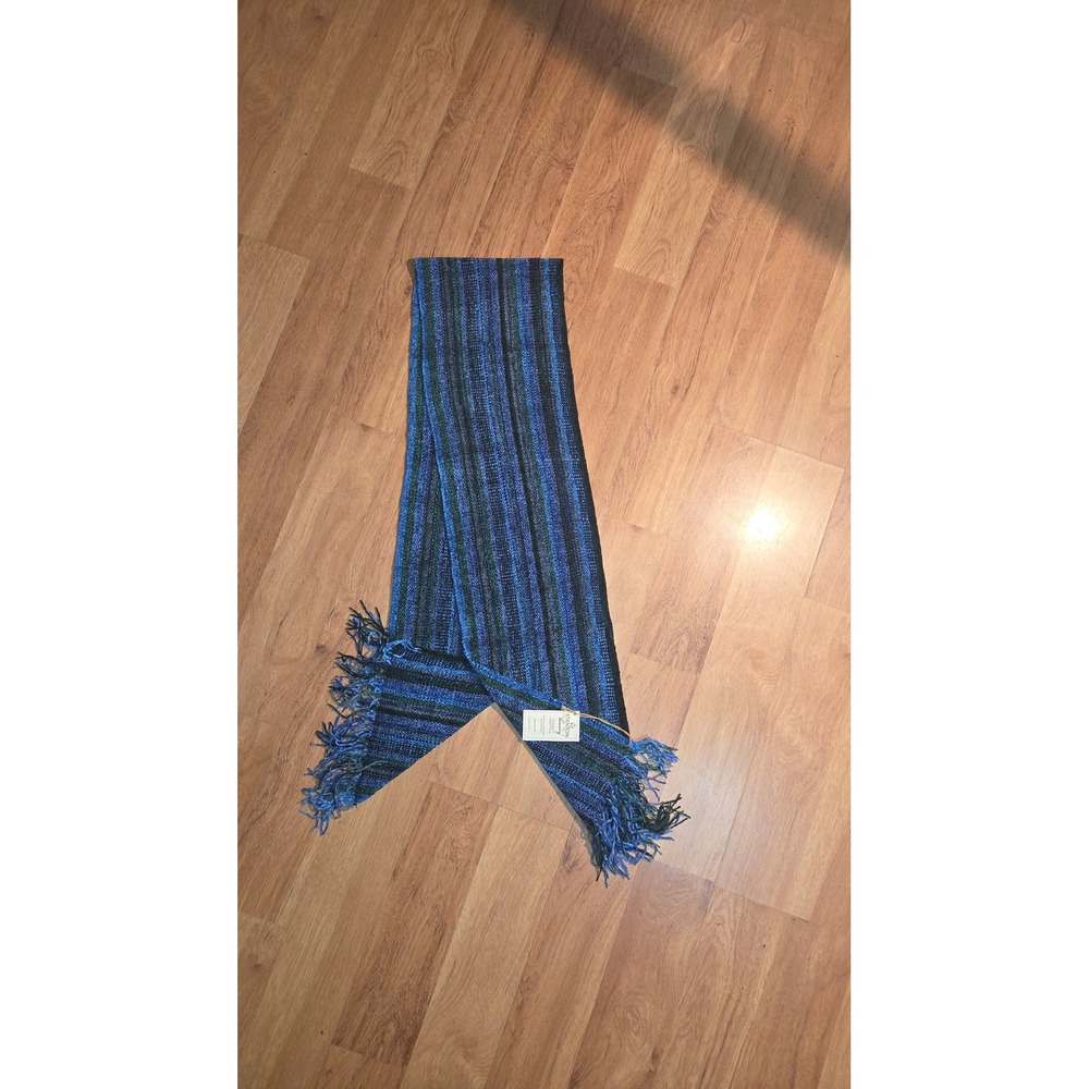 Stanton Home Weavery Hand Woven Rayon Scarf Blue Green Striped Fringe NWT